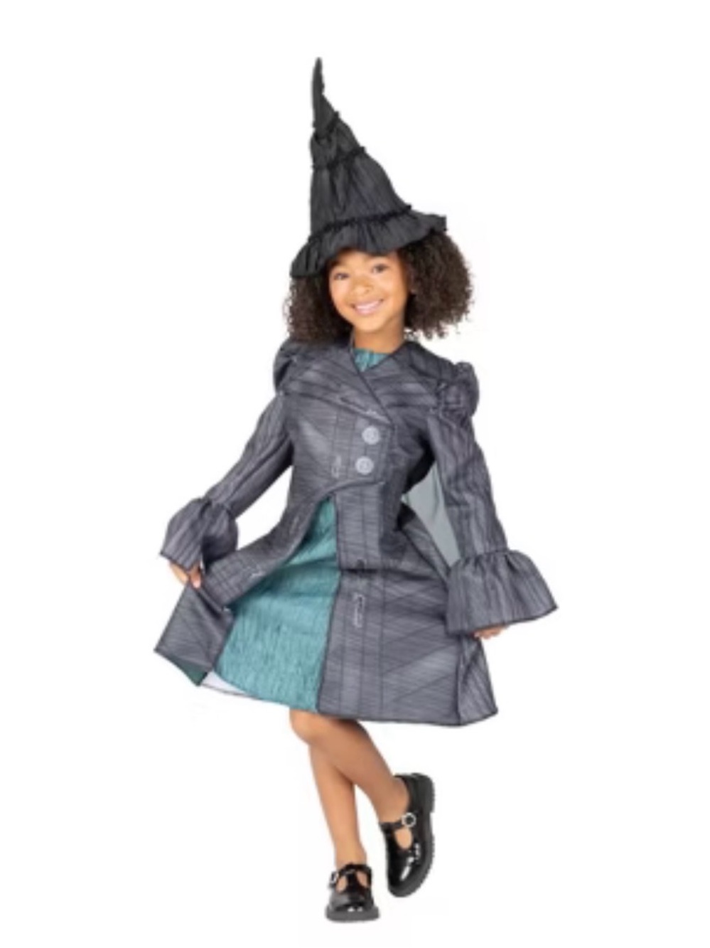 Girls Black Pinstripe Witch Costume with Matching Hat